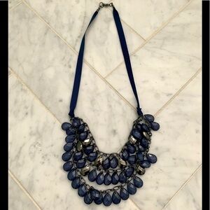 𝅺JCREW NAVY BEADED 3-tier necklace w/ ribbon n metal … one size